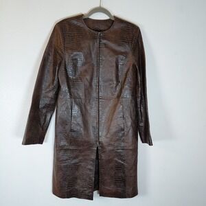 Vintage Spiegel Croc Embossed 100% Geuine Leather Jacket 6 Brown Aligator Print